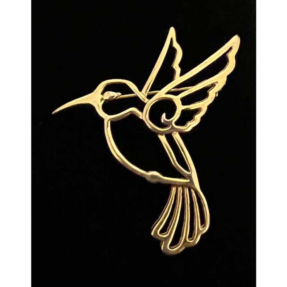 VTG Jonette Jewelry Company "JJ" Hummngbird Gold-tone Metal Cut Out Brooch